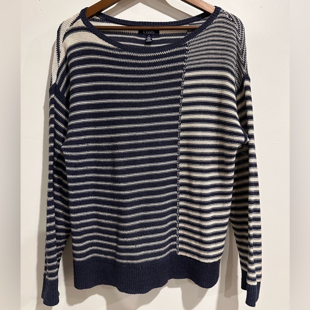 CHAPS Navy and White Striped‎ Knit Sweater